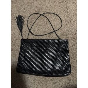 Vintage Meyers Leather Shoulder Bag Purse Braided Black Leather Fringe Made USA